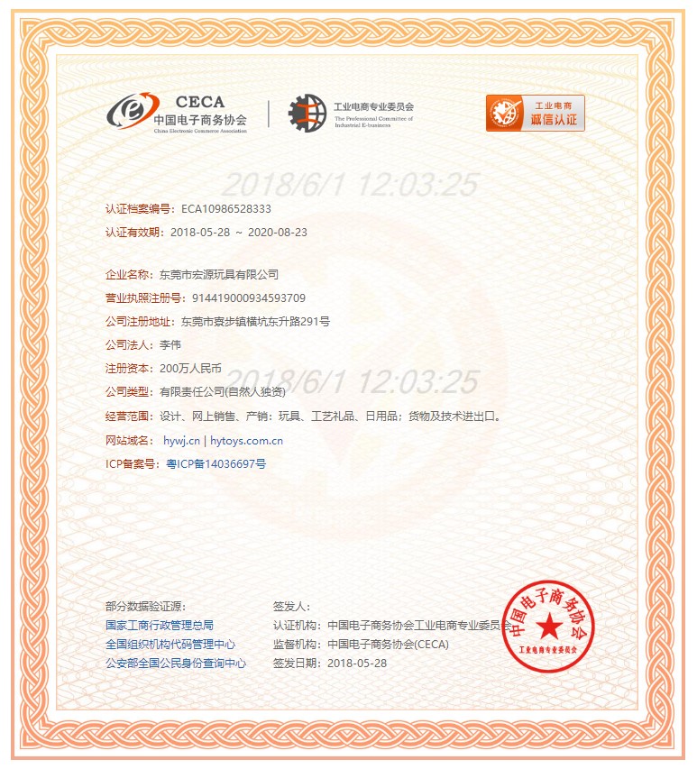 工業電商誠信認證電子證書...